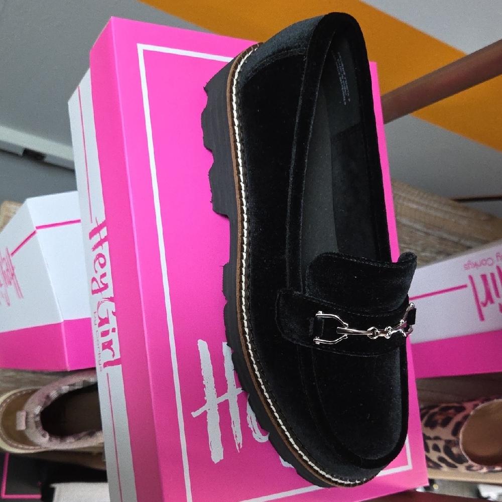 Corkys Black Velvet Loafers with Silver Accent